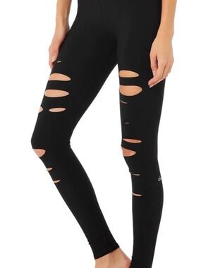 Alo Yoga Ripped Warrior Leggings Black High Waist XXS